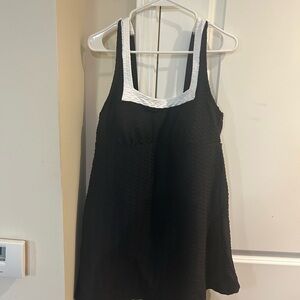 Lands' End Black and White Square Neck Swim Dress